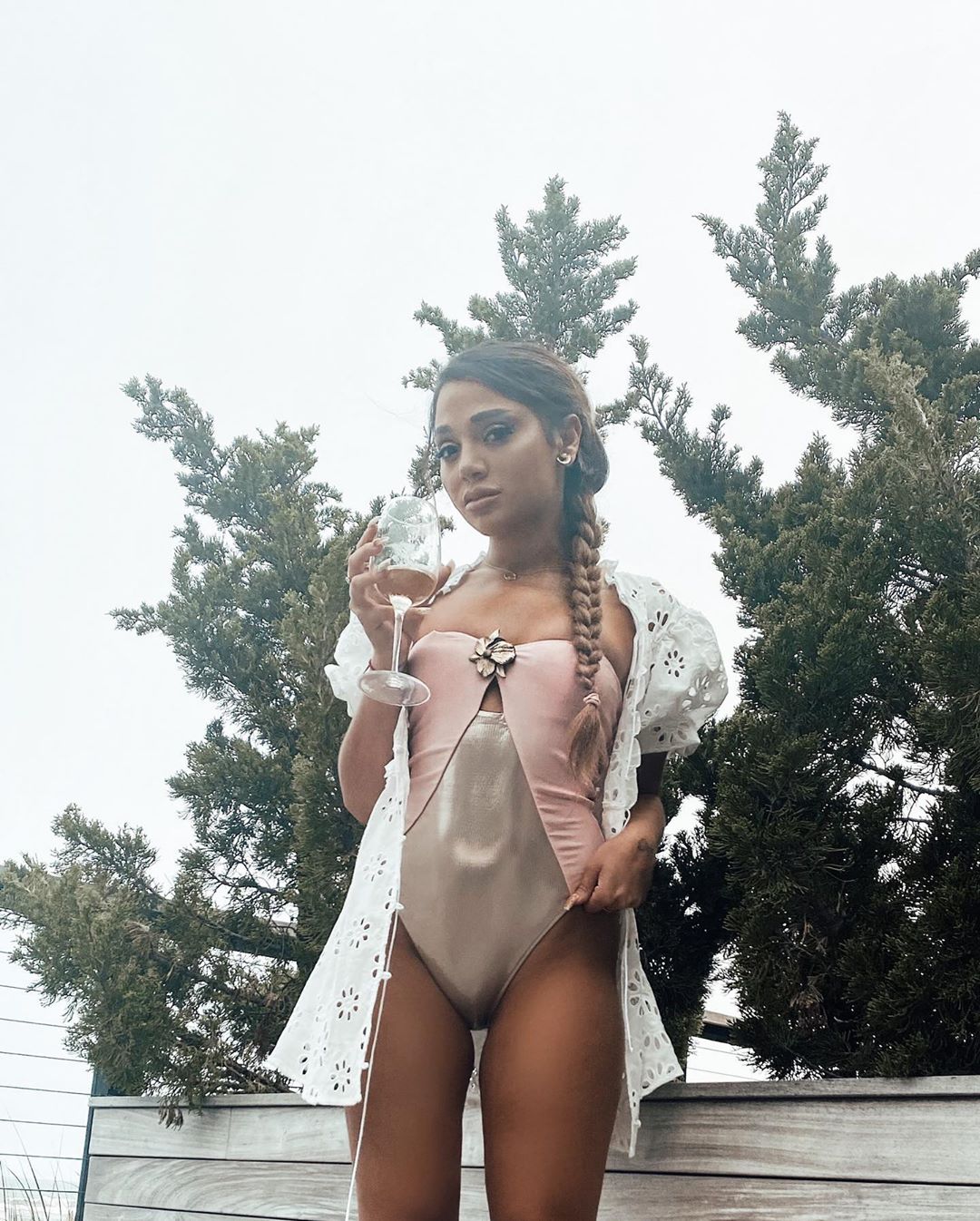 Gabi Demartino Wearing White Summer Dress And Pink Gold Swimsuitwhat Stars Own What Stars Own