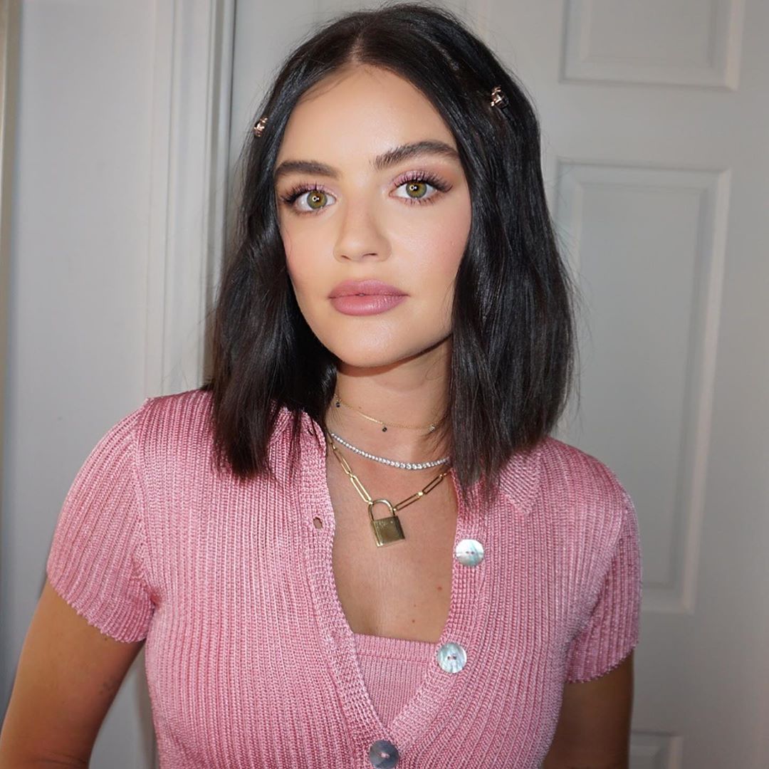 Lucy Hale Wearing Pink Crop-Top And Pink SweaterWhat Stars Own | What ...