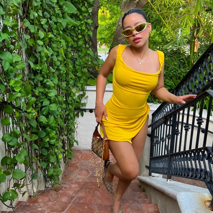 Cierra Ramirez Wearing Yellow Mini Dress and Gucci Heels - What Stars Own